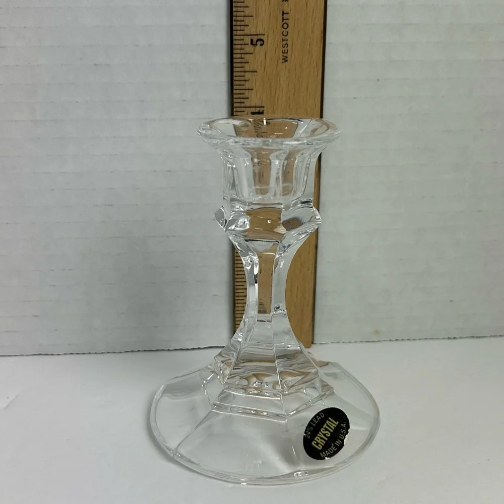 Vintage Libbey Lead Crystal Candle Holder 4-1/4 inches Tall Clear Glass Lead